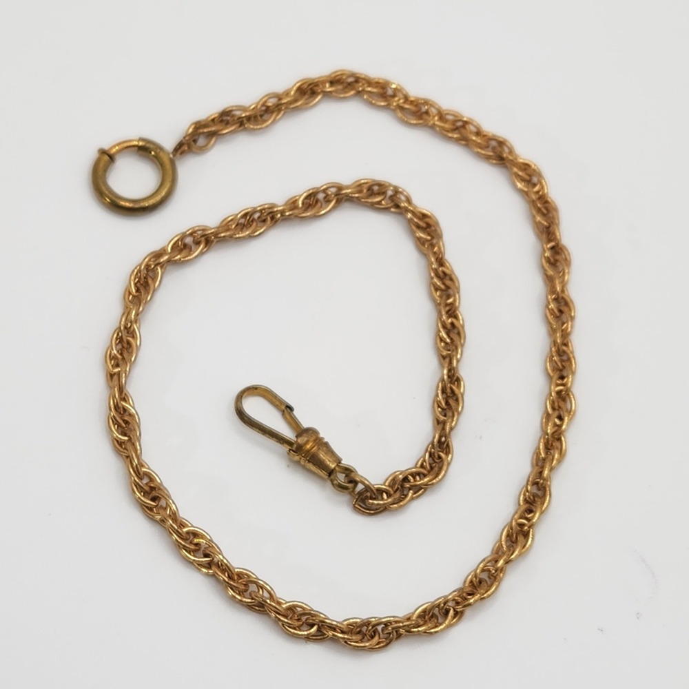 Vintage Rope Pocket Watch Chain 14 Inch Swivel Dog Clip Gold Tone Retro Heritage